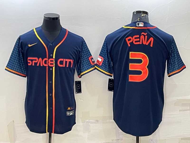 Mens Houston Astros #3 Jeremy Pena 2022 Navy Blue City Connect Cool Base Stitched Jersey